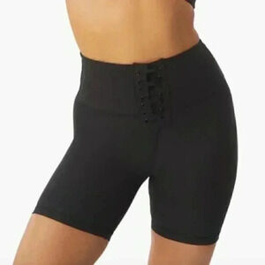 WeWoreWhat Lace-Up Biker Shorts Corset Details Black High Rise